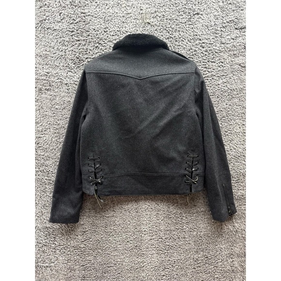 Rag & Bone Wool Shearling Collar Bowery Motorcycle Jacket Black‎ Womens Size 10 - Picture 2 of 13